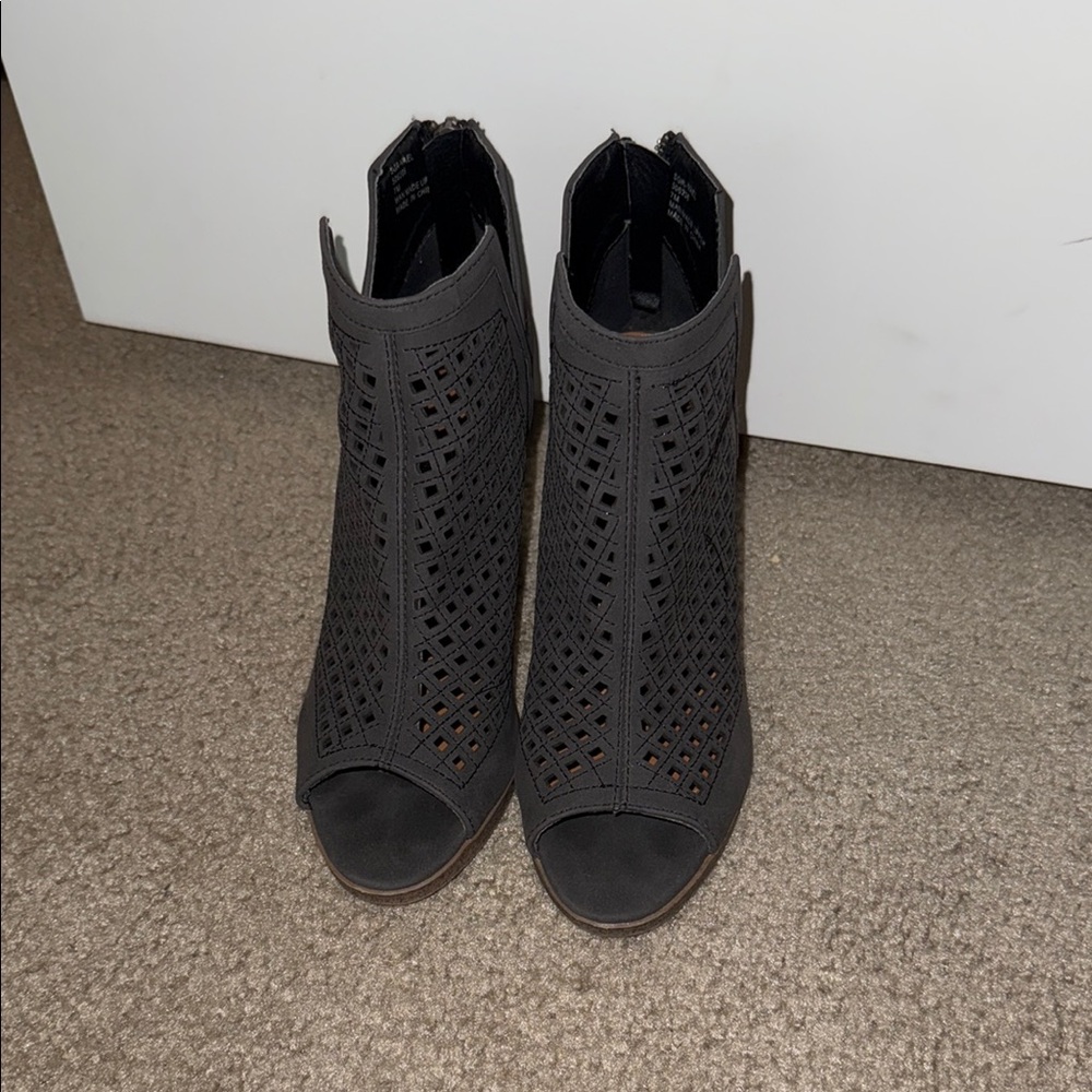 Sugar Black Ankle Boots with Perforated Design